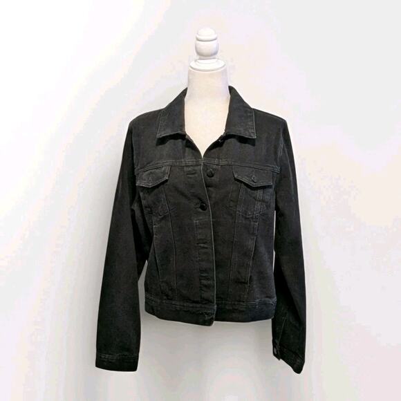 Ashley Vintage Charm Black Jean Jacket Botton Front Breast Pockets Women's SZ XL - Picture 1 of 14